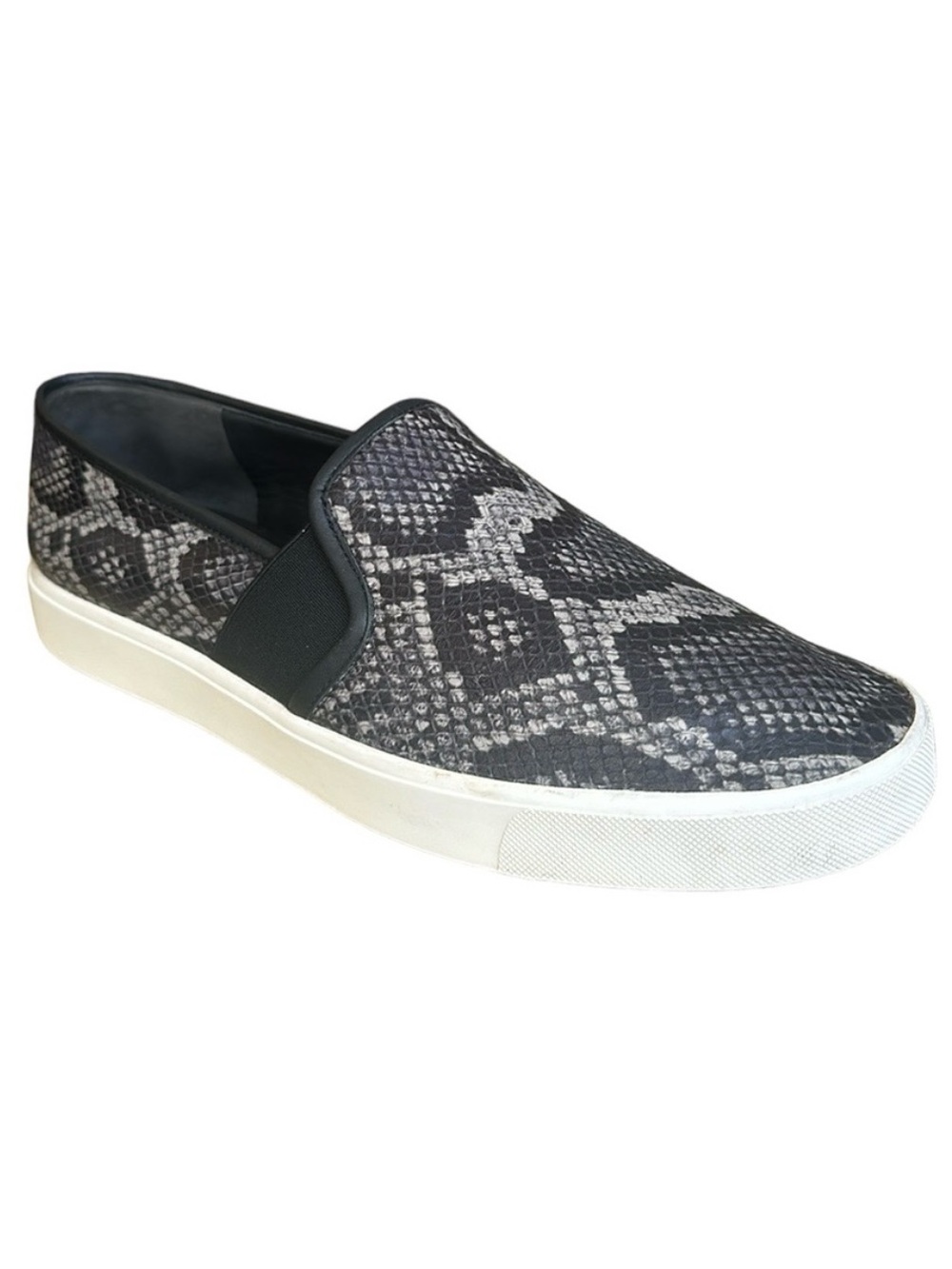 Vince Women's Blair Leather Slip On Sneakers Gray Snake Print Size 9.5